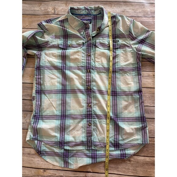 Patagonia Long-Sleeved Plaid Shirt Organic Cotton Button purple Green Womens S - Picture 7 of 9